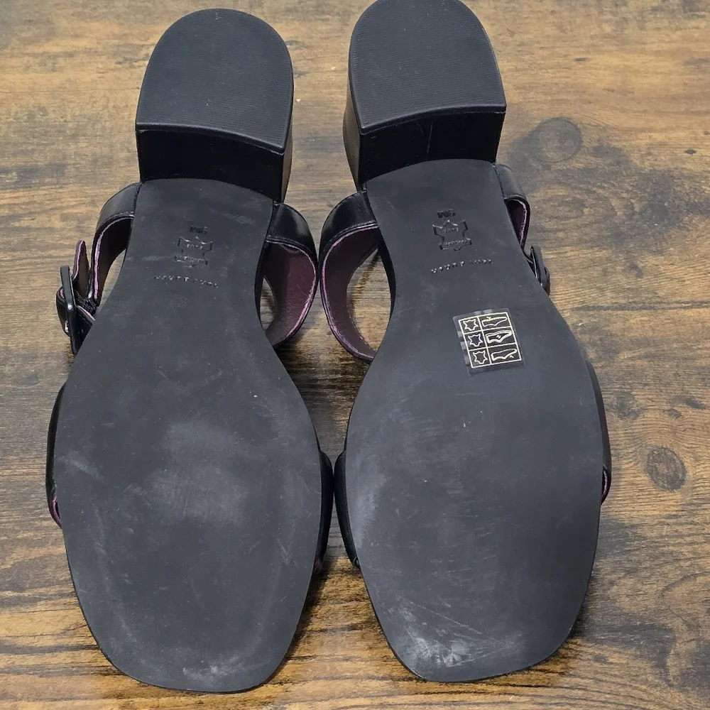 Tory Burch Black Double T City 55MM Leather Block Heel Sandal Size 9